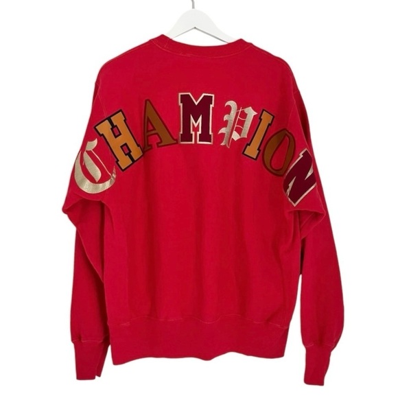 Champion Reverse Weave Men’s‎ Logo Crewneck Sweatshirt Red Gold Size Medium - Picture 2 of 9